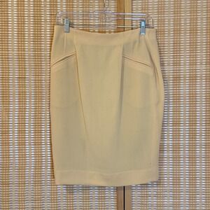 Laurel Vintage Wool Blend Pencil Skirt Pale Yellow Pleated High Waist 42 Y2K